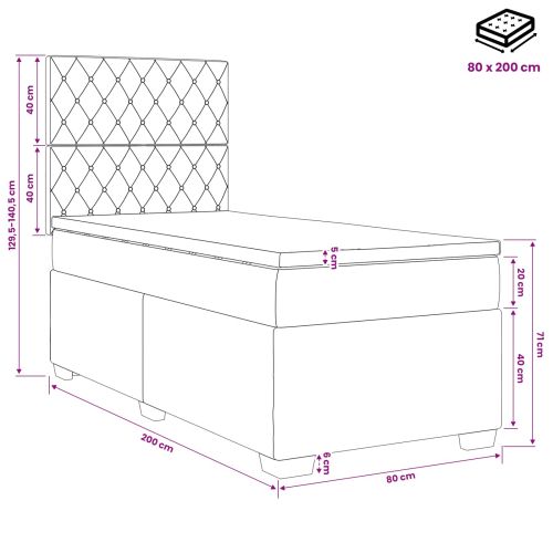 Континентално легло с матрак Тъмносиво 80 x 200 cm Кадифе