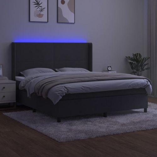 Боксспринг легло с матрак и LED, тъмносиво, 180x200 см, кадифе