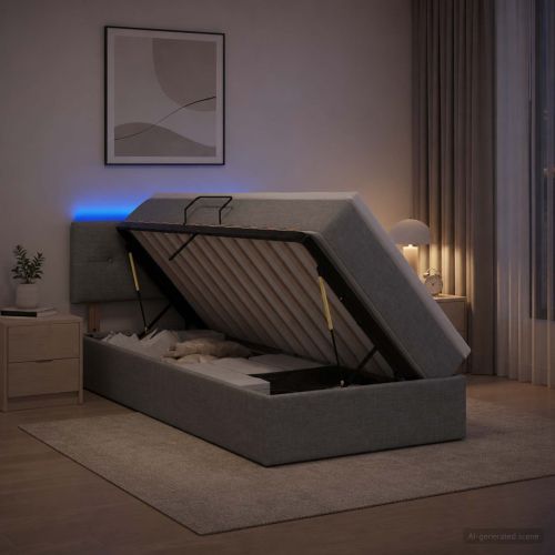 LED легло за съхранение с матрак Светлосиво 90 x 190 cm Текстил