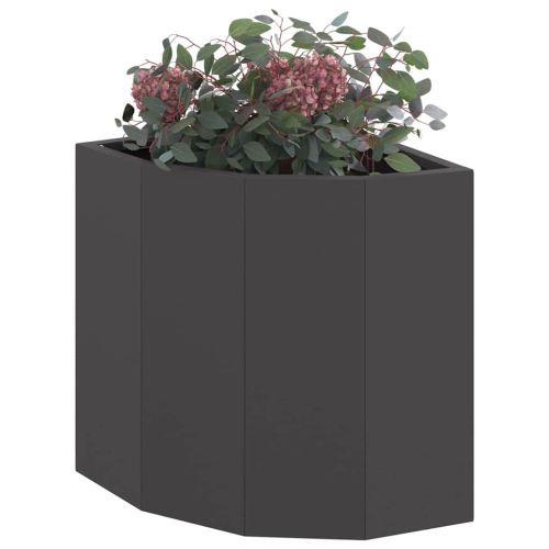 Ъглов сандък за цветя Черно 30 x 30 x 35 см Стомана