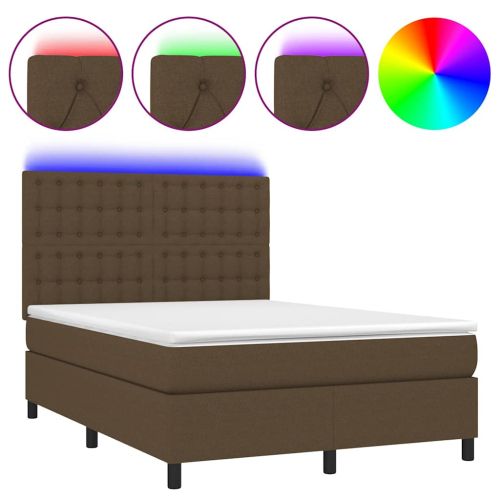Боксспринг легло с матрак и LED, тъмнокафяво, 140x190 см, плат