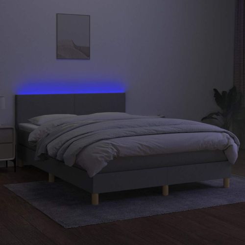 Боксспринг легло с матрак и LED, светлосиво, 140x190 см, плат