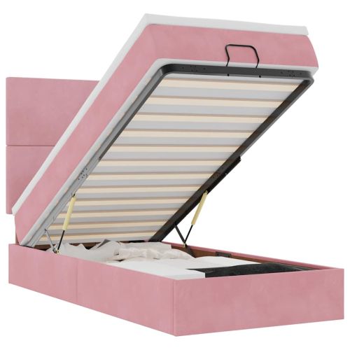 Османска легло с матраци и LED, розово, 100x200 см, кадифе