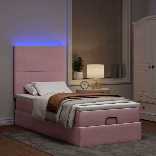 Османска легло с матраци и LED, розово, 100x200 см, кадифе