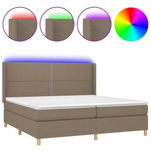 Боксспринг легло с матрак и LED, таупе, 200x200 см, плат