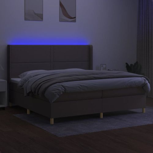 Боксспринг легло с матрак и LED, таупе, 200x200 см, плат