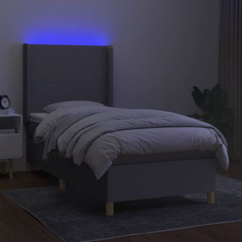 Боксспринг легло с матрак и LED, светлосиво, 100x200 см, плат