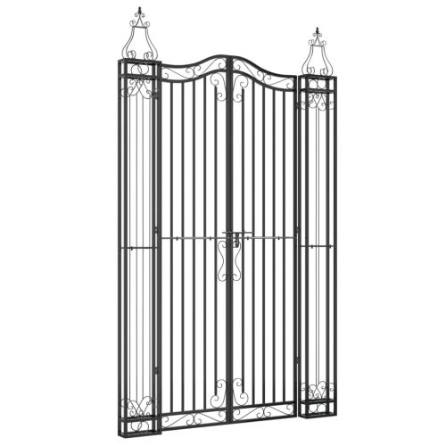 Градинска порта черна 121x8x200 см ковано желязо