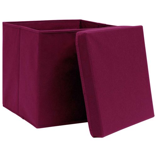 Кутии за съхранение с капаци 4 бр тъмночервени 32x32x32 см плат