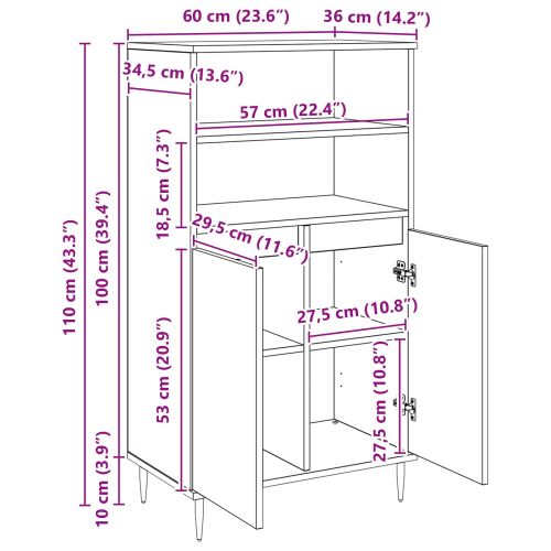 Висок шкаф Черно 60 x 36 x 110 см Инженерна дървесина