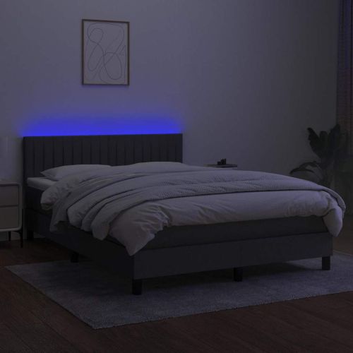 Боксспринг легло с матрак и LED, тъмносиво, 140x190 см, плат