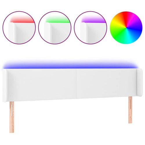 LED горна табла за легло, бяла, 203x16x78/88см, изкуствена кожа