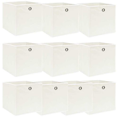 Кутии за съхранение 10 бр бели 32x32x32 см плат