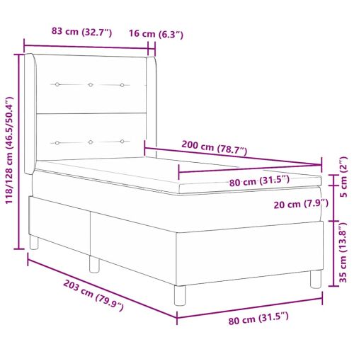 Легло с пружинирана основа Светлосиво 80 x 200 cm Кадифе