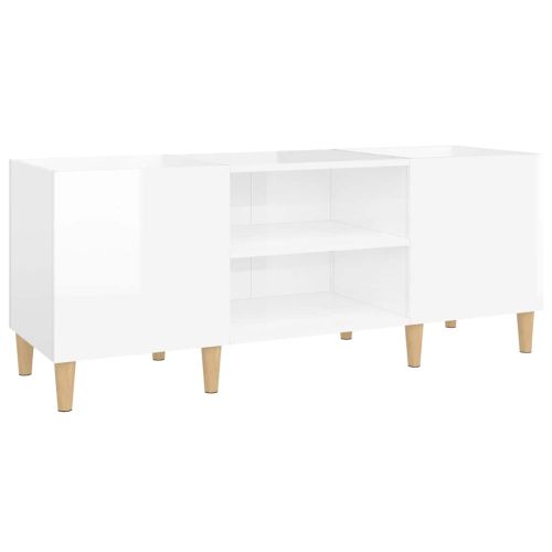Шкаф за грамофонни плочи бял гланц 121x38x48 см инженерно дърво