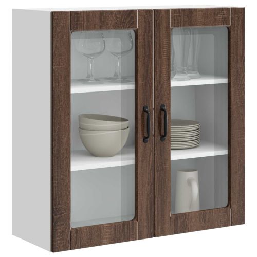 Стенен стъклен шкаф PORTO Кафяв дъб 80 x 31 x 80 см