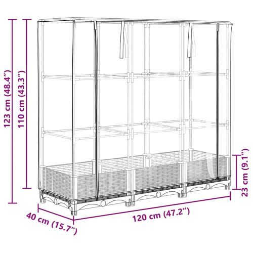 Повдигнато легло с оранжерия калъф, ратанов вид, 120x40x123 см