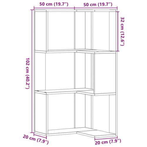 Ъглова етажерка 3 нива сив сонома 50x50x102 см инженерно дърво