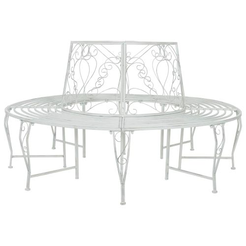 Дървесен бенч 8 -местен Ø 160 x 89 см steel Антично бяло Кръгла