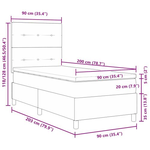 Легло с пружинирана основа с таблото Черно 90 x 200 cm текстил