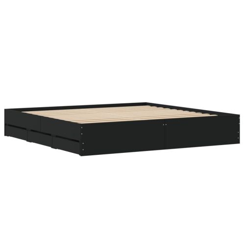 Рамка за легло с чекмеджета, черна, 160x200 см, инженерно дърво