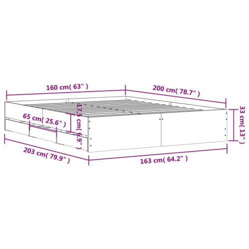 Рамка за легло с чекмеджета, черна, 160x200 см, инженерно дърво