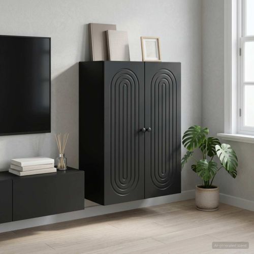 Стенно шкафче Черно 66 x 34,5 x 90 см Инженерна дървесина