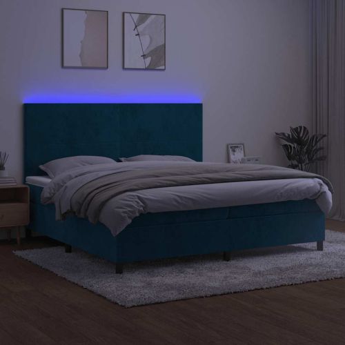 Боксспринг легло с матрак и LED, тъмносиньо, 200x200 см, кадифе