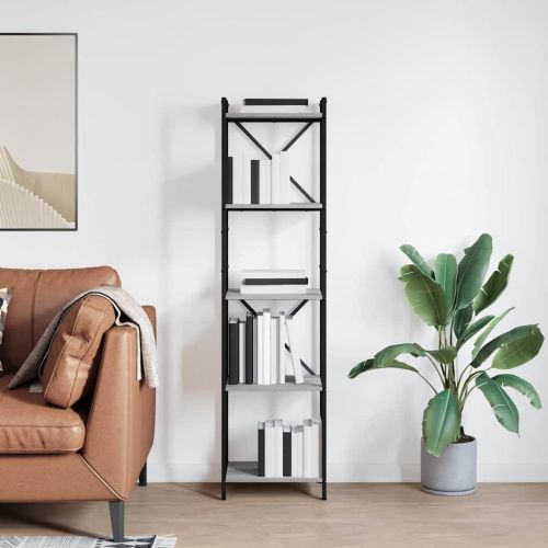 Рафт за книги 40 x 30 x 155 см Инженерна дървесина Сив сонома