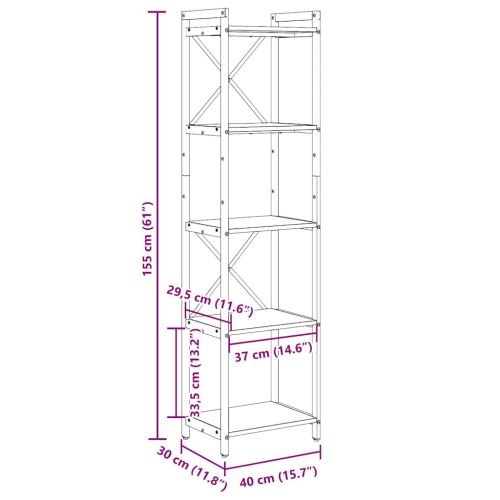 Рафт за книги 40 x 30 x 155 см Инженерна дървесина Сив сонома