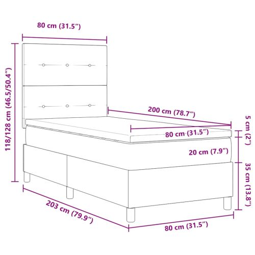 Легло с пружинирана основа Тъмен сив 80 x 200 cm текстил
