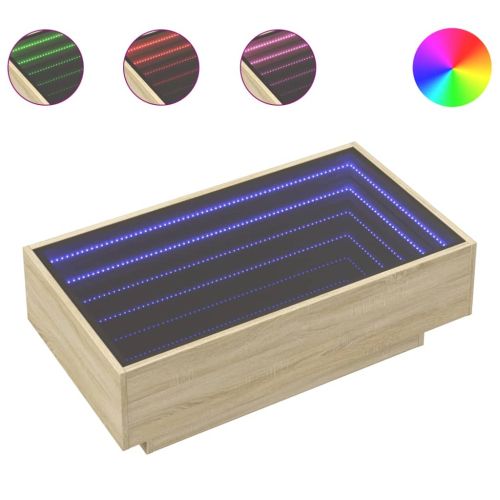 Маса за кафе с LED, сонома дъб, 90x50x30 см, инженерно дърво