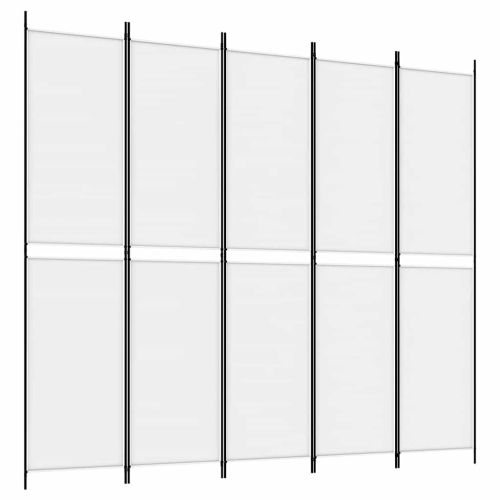 Параван за стая, 5 панела, бял, 250x220 см, текстил