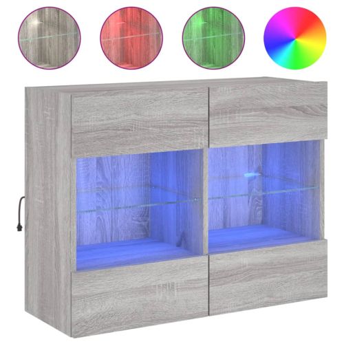 Стенен ТВ шкаф с LED осветление, сив сонома, 78,5x30x60,5 см