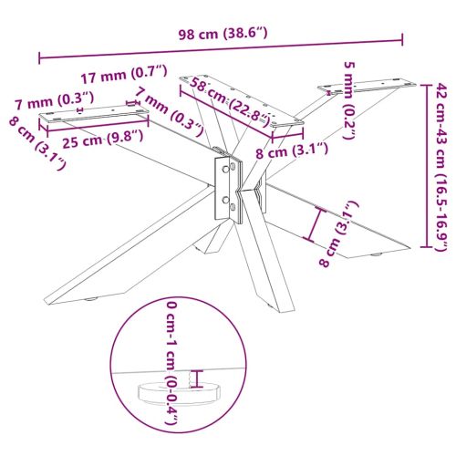 Крак за масичка за кафе, форма на паяк, черен, 98x58x(42-43) см, стомана