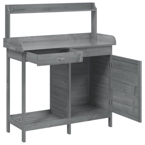 Маса за разсаждане с шкаф сива 110,5x45x124,5 см масивна ела
