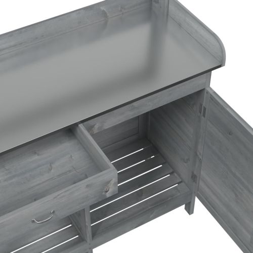 Маса за разсаждане с шкаф сива 110,5x45x124,5 см масивна ела