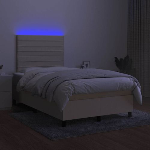 Боксспринг легло с матрак и LED, кремаво, 120x190 см, плат