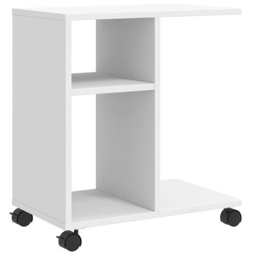 Помощна маса с колелца бяла 50x30x55 см инженерно дърво