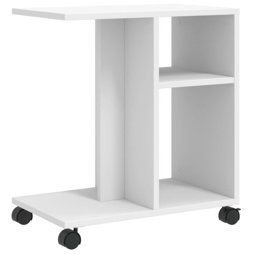 Помощна маса с колелца бяла 50x30x55 см инженерно дърво