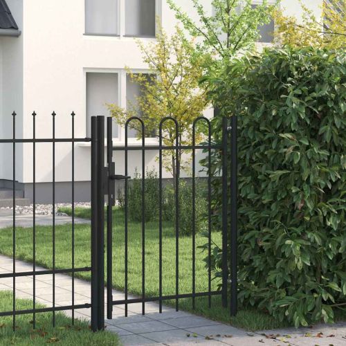 Портална ограда BOXTEL с единична врата и арковиден връх, стомана, 1x1,2 м, черна