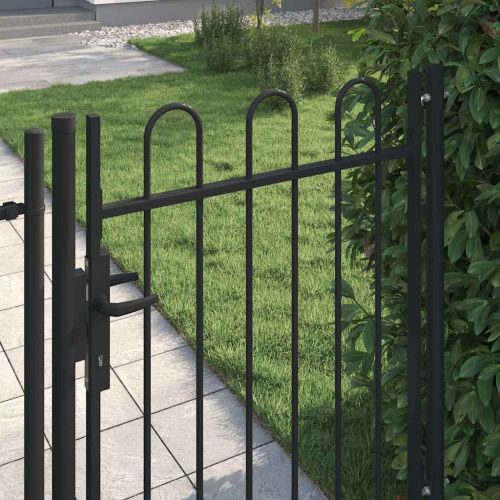 Портална ограда BOXTEL с единична врата и арковиден връх, стомана, 1x1,2 м, черна