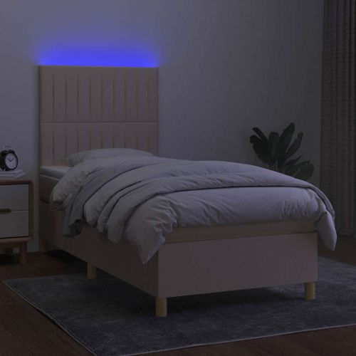 Боксспринг легло с матрак и LED, кремава, 90x190 см, плат