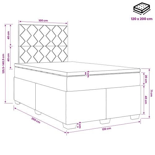 Континентално легло с матрак Светлосиво 120 x 200 cm Текстил