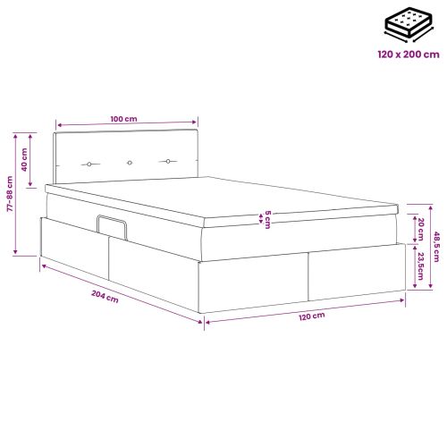 Легло с място за съхранение и матрак Синьо 120 x 200 cm Кадифе