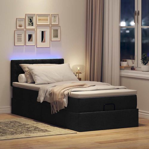Османска легло с матрак и LED, черно, 100x200 см, плат