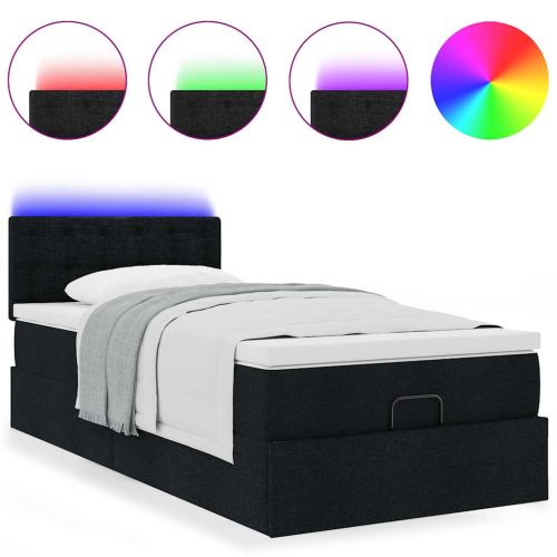 Османска легло с матрак и LED, черно, 100x200 см, плат