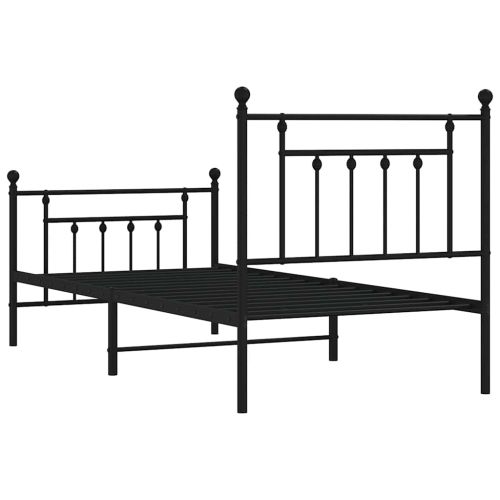 Метална рамка за легло с горна и долна табла, черна, 90x200 см
