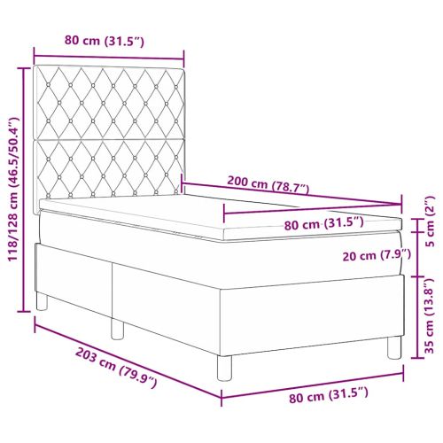 Легло с пружинирана основа Светлосиво 80 x 200 cm Кадифе