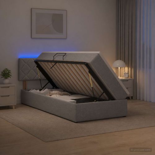 LED легло за съхранение с матрак Светлосиво 90 x 200 cm Текстил